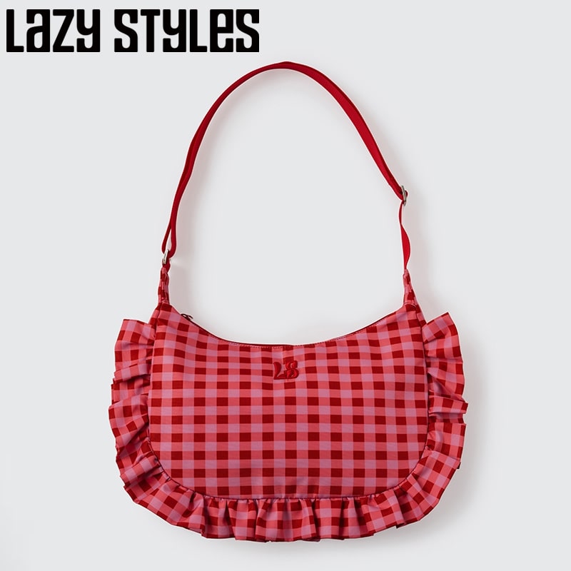 Rakuten - Lazy Styles レイジースタイルズ ギンガムチェック ショルダー Pink Red