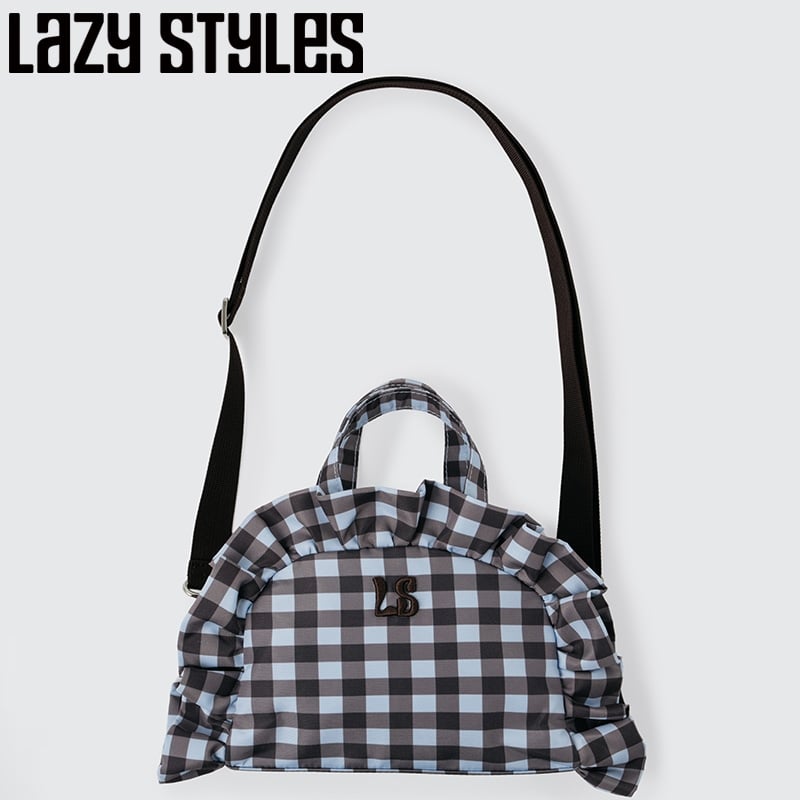 乐天商城 - Lazy Styles レイジースタイルズ ギンガムチェック ミニショルダー Light Blue Brown