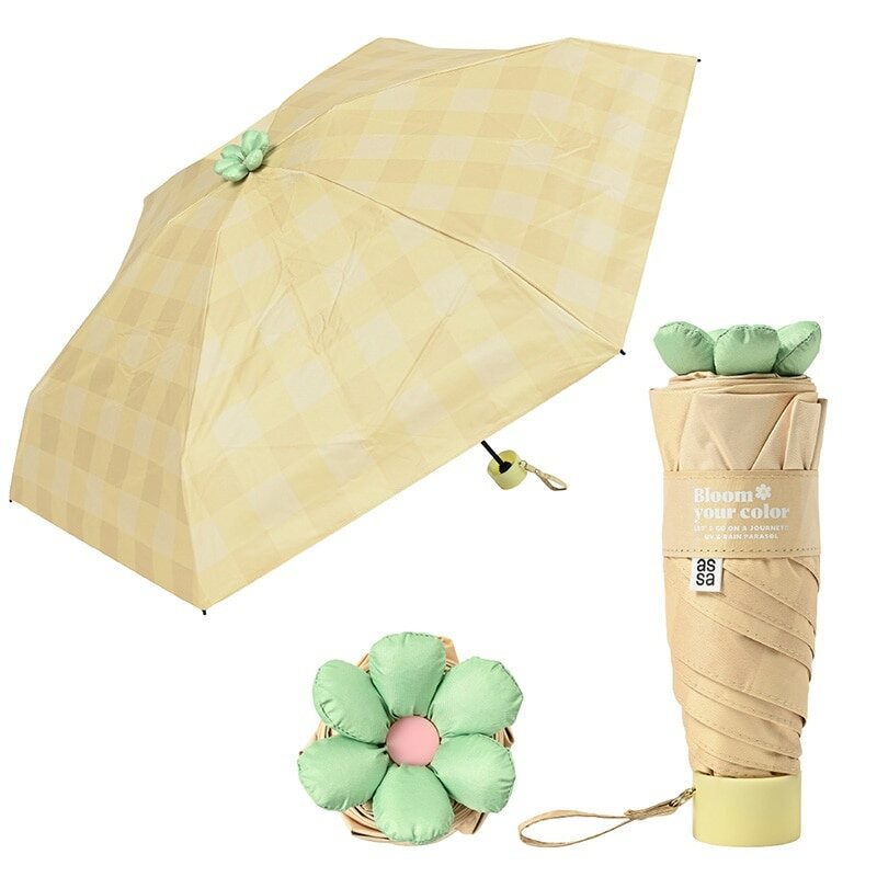 Rakuten - assa Ohana Parasol お花パラソル 折りたたみ 遮光 日傘 チェック イエロー
