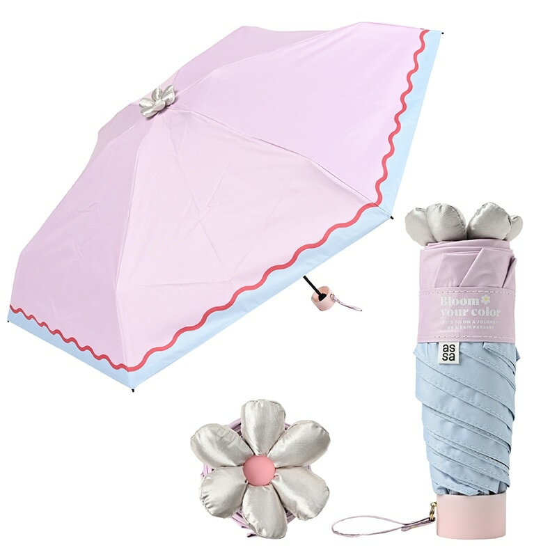 Rakuten - assa Ohana Parasol お花パラソル 折りたたみ 遮光 日傘 ナミナミ ピンク FW947