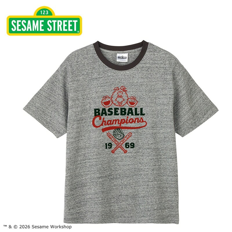 Rakuten - Sesame Street / セサミストリート Tシャツ ベースボール グレー (ワイド)