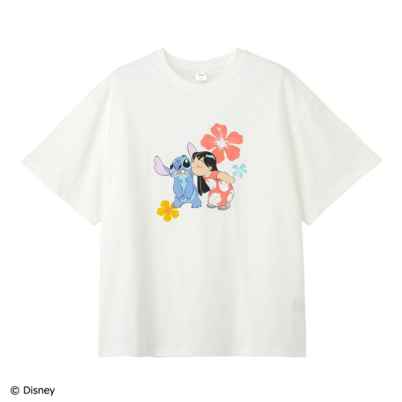 Rakuten - Disney（ディズニー）/ スティッチ Tシャツ オフホワイト (ビッグシルエット)