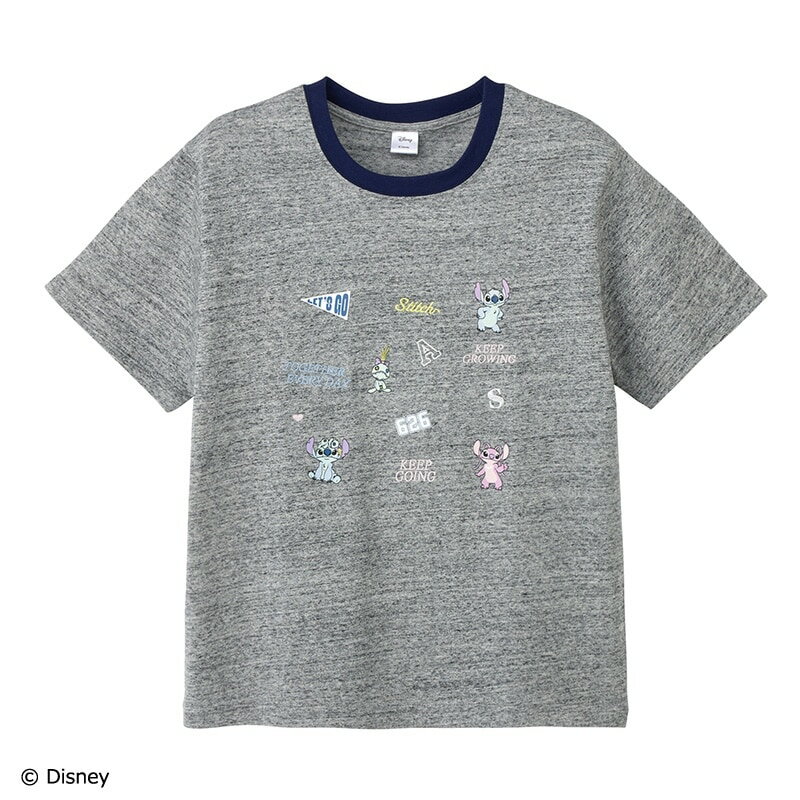 Rakuten - Disney（ディズニー）/ スティッチ / リンガーTシャツ グレー (ワイドシルエット)