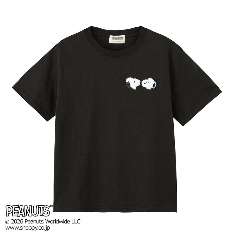 乐天商城 - スヌーピー PEANUTS / Tシャツ サガラ刺しゅう ブラック（ベーシック）