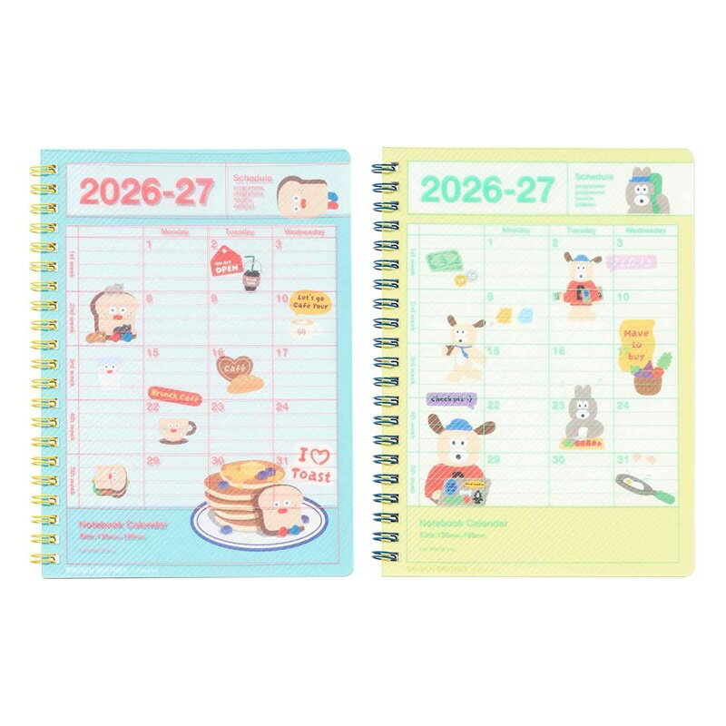 韓国「ROMANE社（ロマネ社）」の雑貨ブランド「Brunch Brother（ブランチブラザー）」がデザインされた、持ち運びに便利なB6サイズのノートブックカレンダーの縦型タイプ。カレンダー感覚で使える見やすさと、メモページ付きで使いやす...