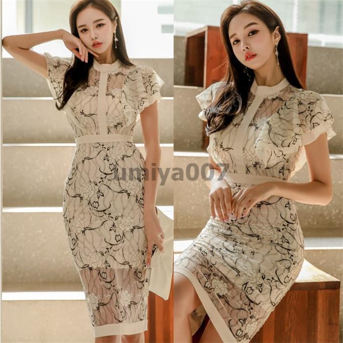 ワンピース きれいめ レディース 春 夏 ミモレ丈 半袖 パーティードレス タイトワンピー 結婚式 ドレス ロングワンピース お呼ばれ 卒業式 レース 着痩せ(4)