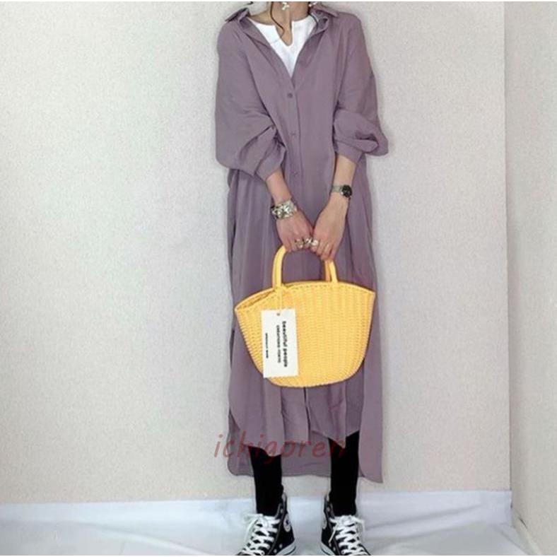 シャツワンピース ロングシャツ 秋 レディース 秋 ロングワンピース 長袖 大きいサイズ きれいめ ミモレ 無地 チュニック 秋 夏 秋冬