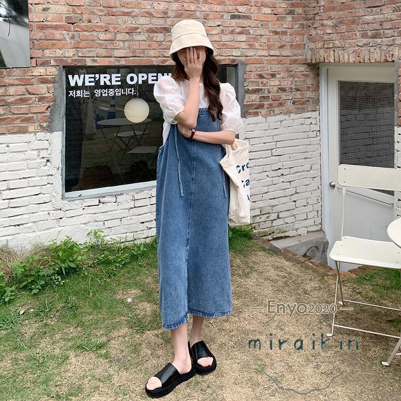 サロペット オーバーオール レディース サロペットジャンパースカート デニム ゆったり 体型カバー スリット お出かけ 着痩せ カジュアル 春夏新作
