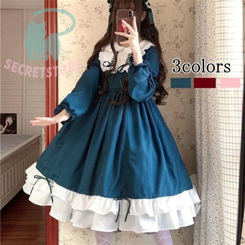 ワンピース ロリータ コスプレ 髪飾り付き メイド服 ワンピース ドレス 秋冬服 春夏 原宿風 コスチューム クリスマス 萌え 可愛い おしゃれ