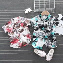 アロハシャツメ 子供服 男の子 上下セット おしゃれ タイダイ柄 Tシャツ 半袖 ハーフパンツ キッズ 可愛い スポーツウェア ルームウェア 運動着 通学 通園