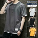 Tシャツ メンズ メンズtシャツ 半袖 シンプル レイヤード 大きいサイズ 半袖tシャツ お兄系 クルーネック 涼しい カジュアル 夏物 ゆったり トップス 通勤 通学(4)