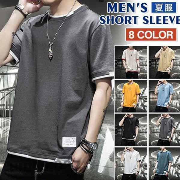 Tシャツメンズ半袖レイヤード風重ね...