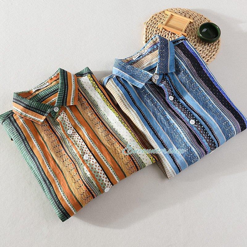 アロハシャツ メンズ 半袖 リネンシャツ ストライプ 和 アロハ リゾート 夏 ハワイアン ハワイアンシャツ 通気