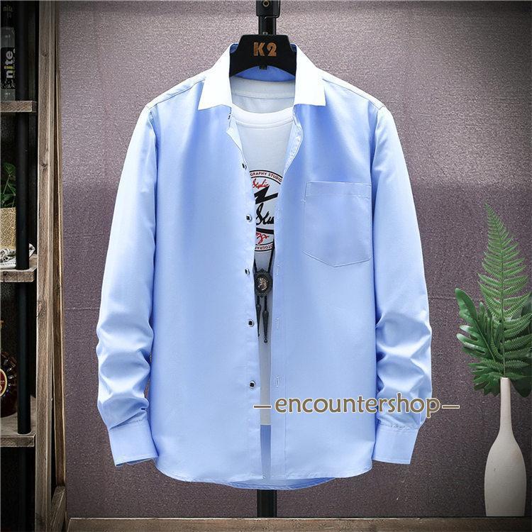 白シャツ メンズ 無地シャツ カジュアルシャツ 長袖 スリムシャツ 紳士服 ビジネス 春 秋 30代 40代 50代 秋服2023