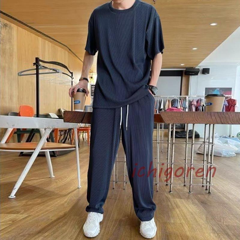 セットアップ メンズ Tシャツ アイスシルクパンツ ストレッチ Tシャツ 半袖 上下セット 接触冷感 夏物 カジュアル ルームウェア
