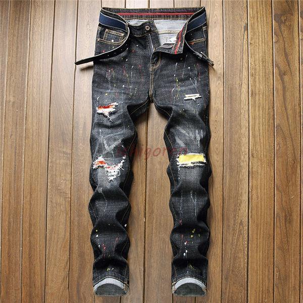 ジーンズ デニムパンツ メンズ ペイント加工 スキニーデニムパンツ ダメージデニム 美シルエット 細身 伸縮 ジーンズ ファッション 春秋