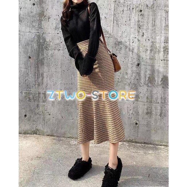 Pleasantday 楽天市場店のレディース スカート ウール ミドル丈 ボトムス Aライン レトロ チェック柄 カジュアル フリルジッパーステッチ ハイウエスト 体型カバー S-XL｜アングル3