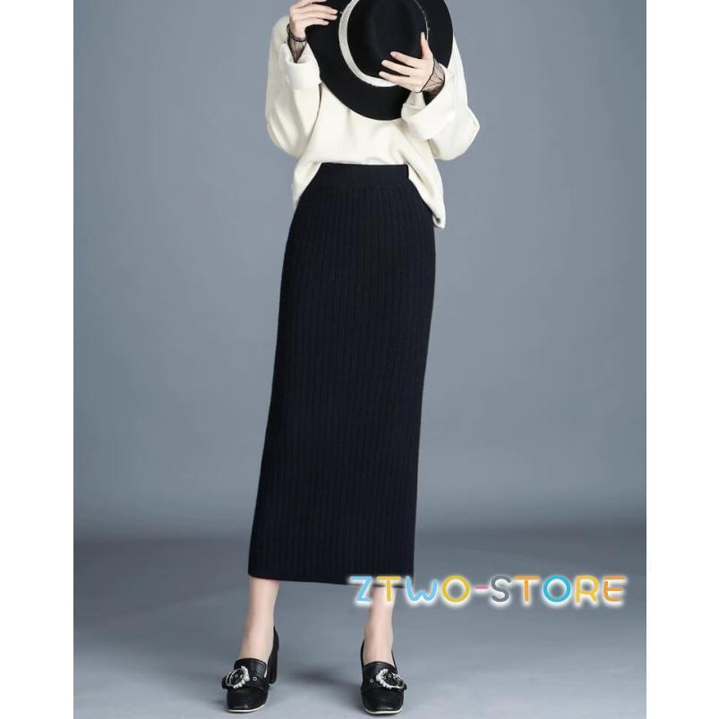 ニットスカート ロング レディース ボトムス タイト スカート スリット ミモレ丈 シンプル カジュアル ウエストゴム ハイウエスト 通勤服 オフィス