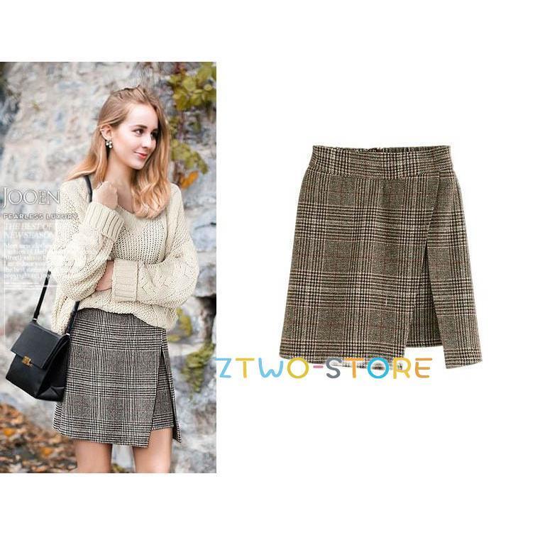 スカート レイヤード風 チェック柄スカート チェック ボトムス ショート丈