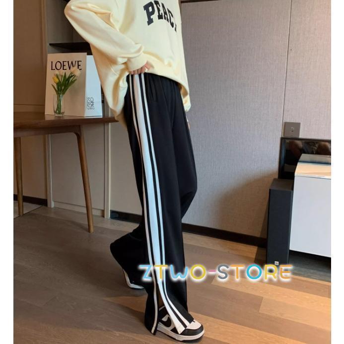 スーパーセール限定!サイドラインパンツ サイドライン ジャージ レディース ボトムス パンツ ロング丈 ハイウエスト ドロスト カジュアル 大きいサイズ 3L 4L 5L 黒 サイドスリット