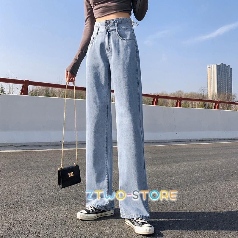 デニムパンツ レディース ボトムス 体型カバー ジーパン 韓国風 ハイウエスト 春夏秋 美脚 着やせ ボタン付き 高く見え ロングズボン オシャレ