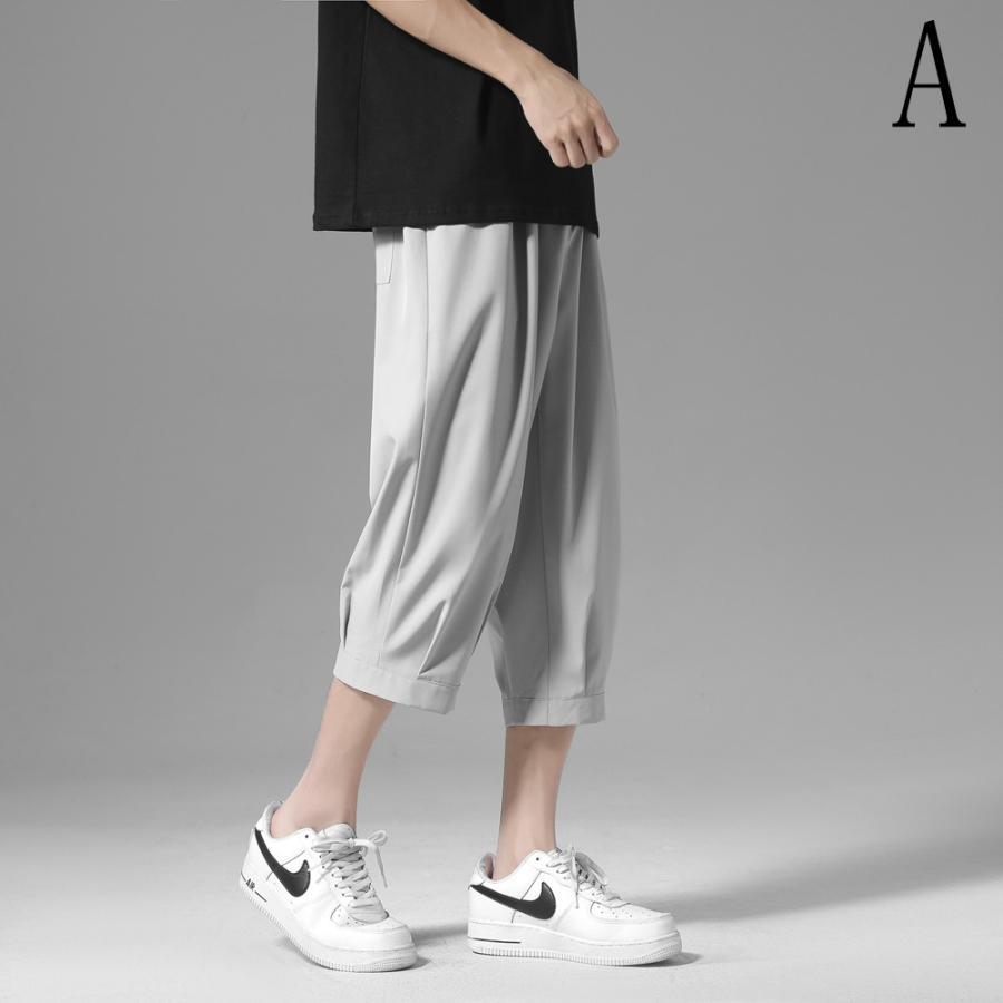 クロップドパンツ メンズ 無地 シンプル 七分丈パンツ カジュアル ズボン サマー ハーフパンツ 速乾 ドライ 爽快 薄手 涼しい 夏 オシャレ