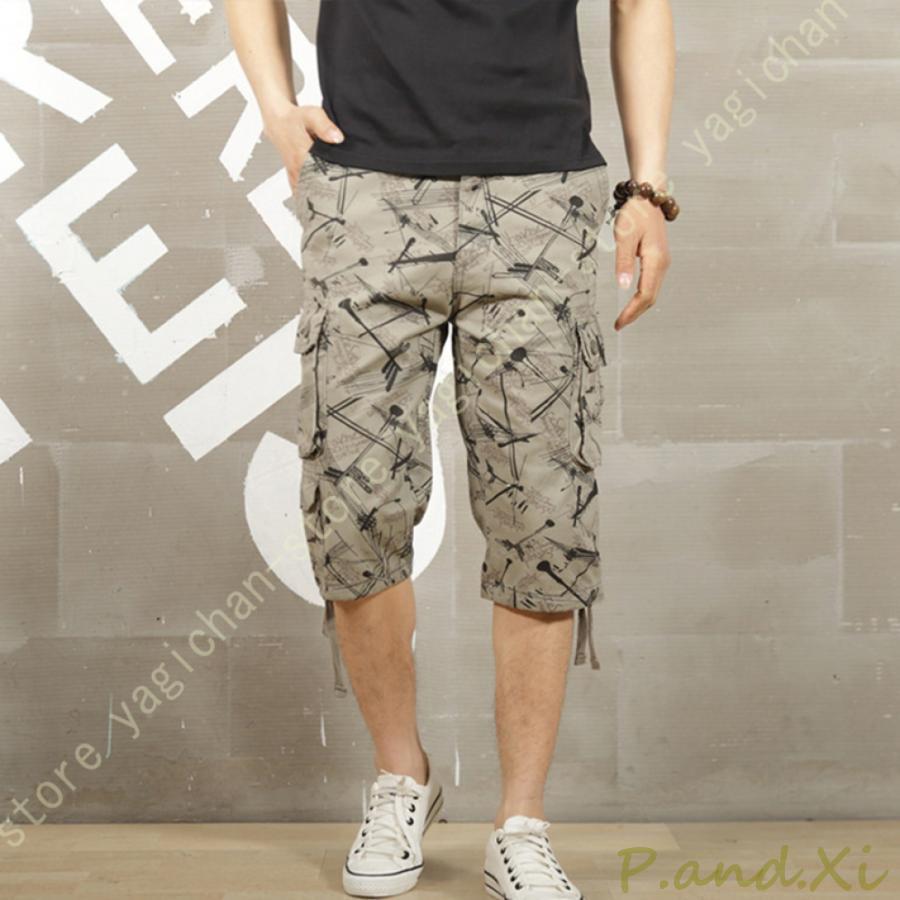 ハーフパンツ メンズ ひざ下 カーゴ ショーツ 夏 大きいサイズ カーゴパンツ クロップドパンツ ハーフ カーゴショーツ ミリタリーパンツ 7分丈 ポケット