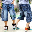 極太デニム ハーフパンツ ジーンズ メンズ ルーズフィット B系 ヒップホップ 7分丈 ストリート ワイド HIPHOP バギーパンツ ショートパンツ おしゃれ
