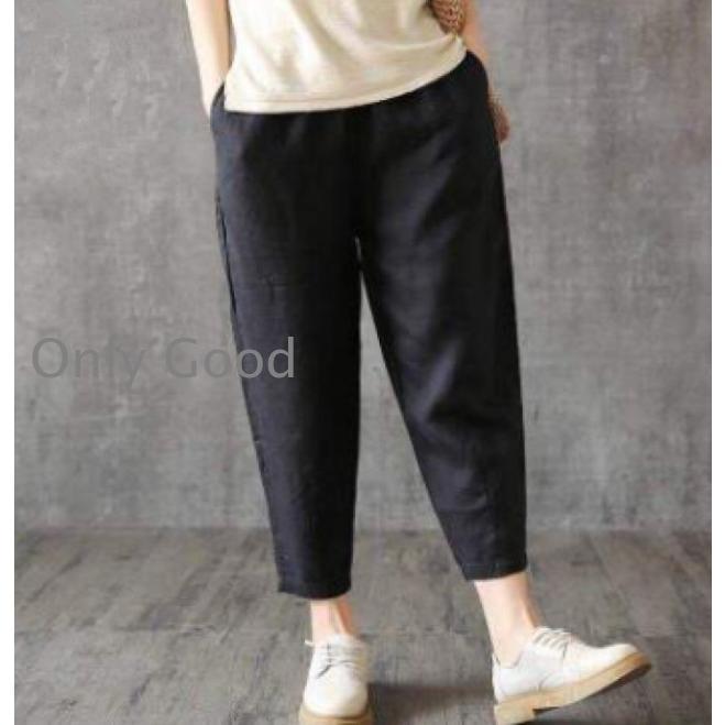 ボトムス パンツ ハロンズボン レディース テーパードパンツ 七分 綿麻 綿 麻 無地 ポケット付き コットン リネン カジュアル 夏