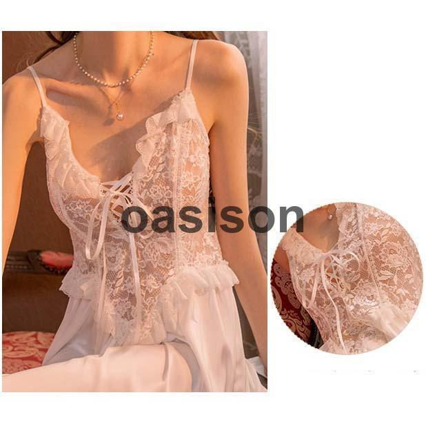 ネグリジェ ワンピース ロング ランジェリー キャミソール レース サテン スリップ ルームウェア 大人 ナイトウェア 部屋着 ワンピース パジャマ