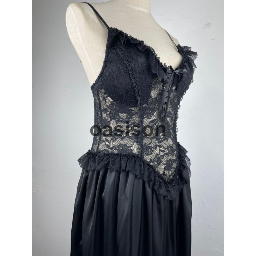 ネグリジェ ワンピース ロング ランジェリー キャミソール レース サテン スリップ ルームウェア 大人 ナイトウェア 部屋着 ワンピース パジャマ