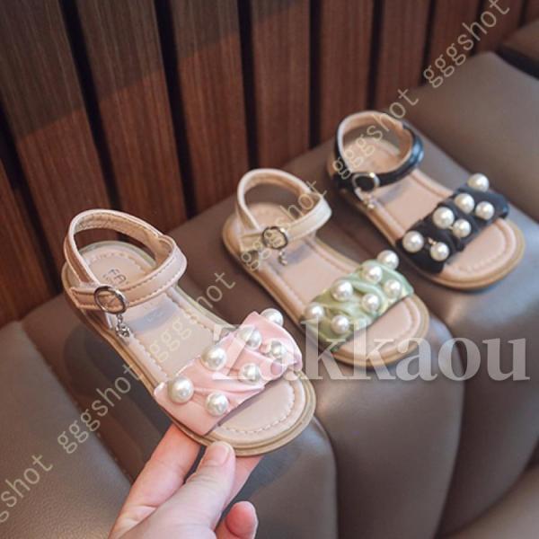 【期間限定10％OFF】サンダル ガールズ 夏 女の子 ガールズ ビーチサンダル 無地 アンクルストラップ ..