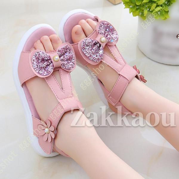 【期間限定10％OFF】サンダル 女の子 オープントゥ 可愛い リボン ベビーサンダル 歩きやすい おしゃれ 夏 サマーサンダル 女の子 滑り止め 疲れにくい 子供靴 プリンセス風