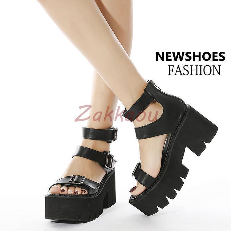 【期間限定10％OFF】サンダル 厚底 チャンキーヒール 太ヒール 夏 グラディエーター ウェッジソール ヒール レディース ベルト ストラップ スポサン コンフォート