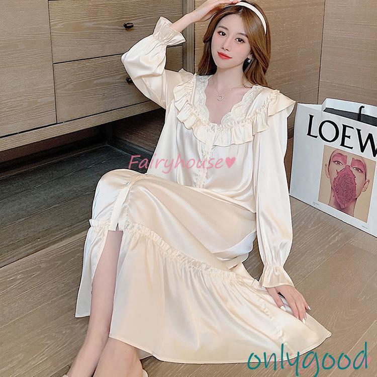 ネグリジェ 春夏秋 長袖ネグリジェ 姫風ワンピース ロング丈 フレアVネックネグリジェ ナイトロープ ルームウェア レションパジャマ レディース 大人可愛い