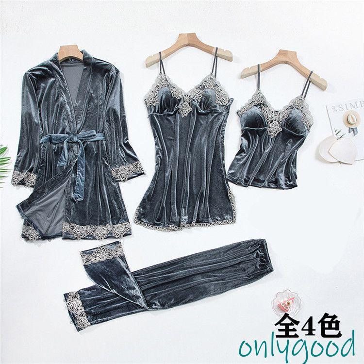 胸パッド付き4点セットパジャマレデ...