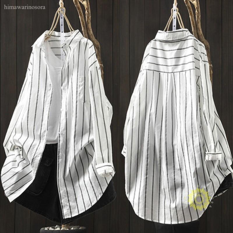uvカットシャツ レディーストップス 薄手 ストライプ チュニック 長袖 前開き ボタンシャツ ライトアウター カジュアルシャツ 羽織り 冷房 バイカラー 開襟