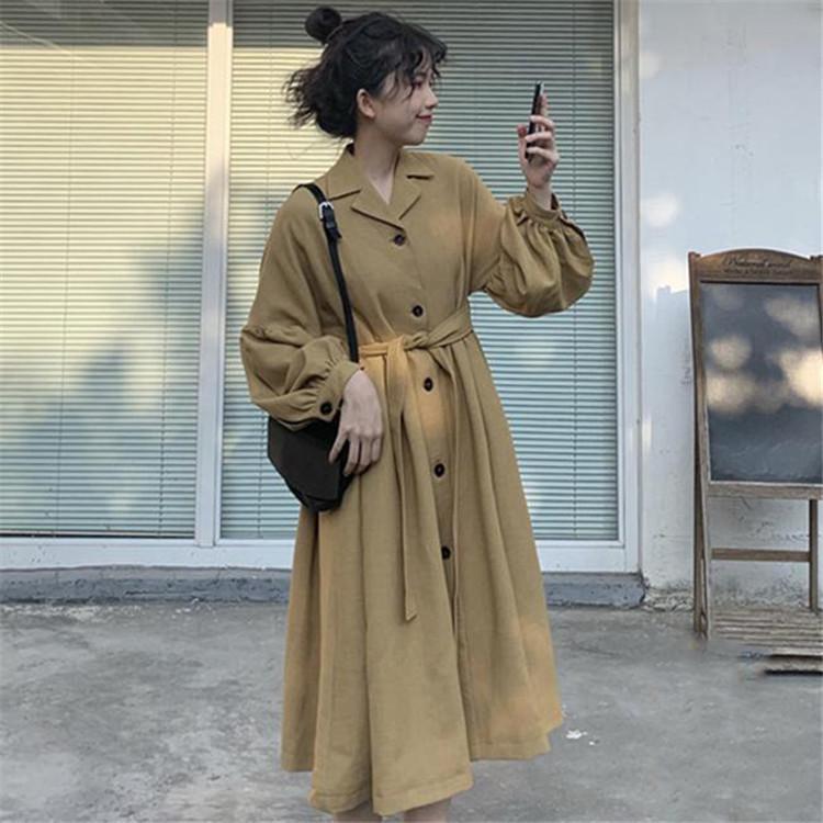トレンチコート レディース 秋 ロングコート ロングワンピ 長袖 パフスリーブ コート 春 ワンピース マキシ丈 レトロ アウター ロング 秋コート 通勤