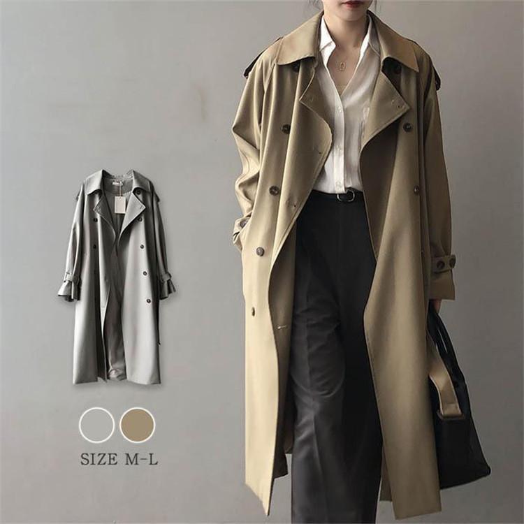 トレンチコート スプリングコート レディース 春 ロングコート 羽織り トレンチ アウター コート ロング丈 裏地付き デザイン ゆったり..