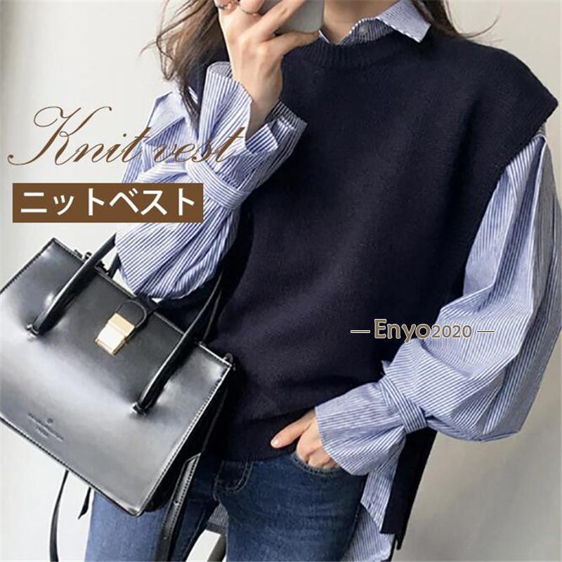 【期間限定10％OFF】ニットベスト レディース ベストセーター クルーネック サイドスリット 無地 重ね着 韓国風 着痩せ プルオーバー 春秋冬 通勤 おしゃれ