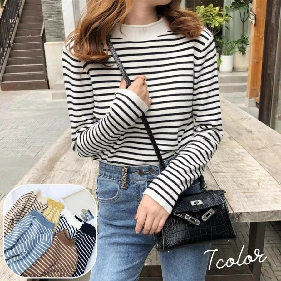 セーター ニット レディース 婦人服 トップス 長袖 ハイネック ロールネック ボーダー柄 細身 スリム 春 秋 冬 おしゃれ かわいい デイリー カ