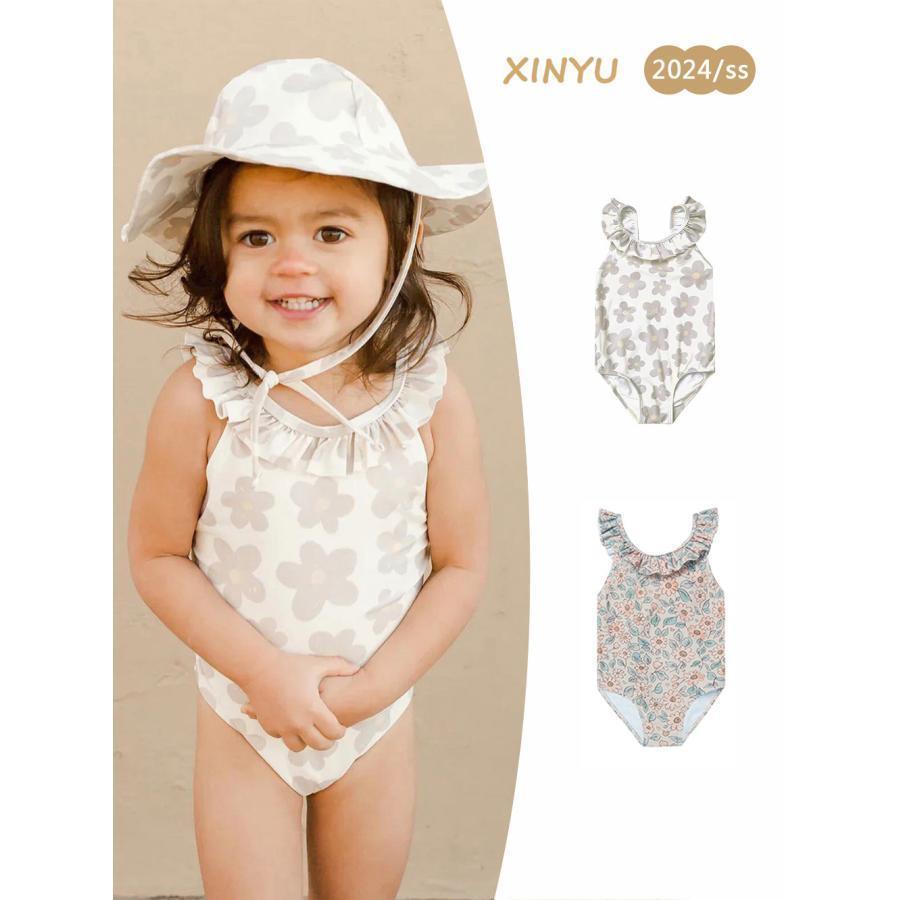 ベビー 水着 女の子 ワンピース フリル キッズ ジュニア UVカット 花柄 帽子 キャップ おしゃれ ガールズ 海 プール 夏 水遊び UPF50+ スイムウェア 幼稚園