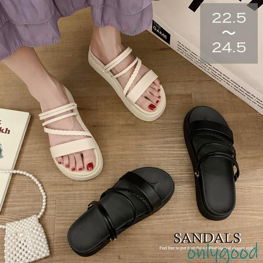 厚底サンダル レディース 編み 全2色
