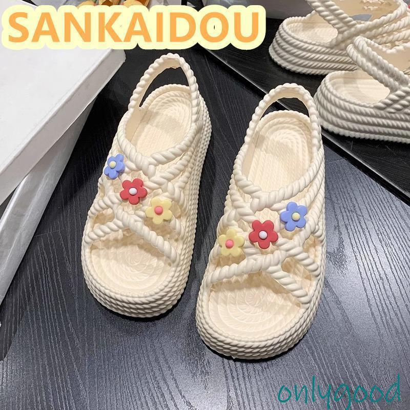 可愛い花柄サンダル 女性用 外履きに最適な2023年新作 厚底のスポンジケーキ 百搭のビーチサンダル ローマシューズ