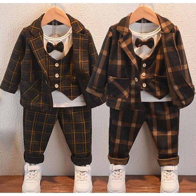 Rakuten - チェック柄 キッズ ベビースーツ 男の子スーツ おしゃれ 紳士風 3点セット 結婚式 カジュアル 入学式 卒業式 入園式 結婚式 誕生日 フォーマルスーツ