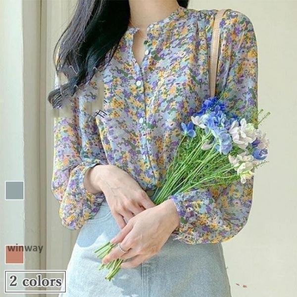 シフォンブラウス花柄レディース長袖...