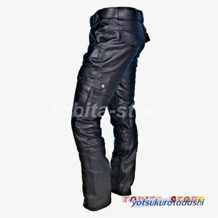 バイクパンツ メンズ 黒 PUパンツ 革パンツ 皮パンツ レザーパンツ ワークパンツ ...