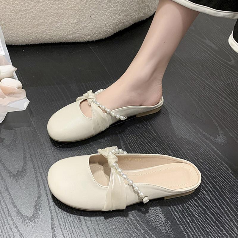 大きめリボンがカワイイバブーシュタイプのスリッポン サンダル 履きやすい 婦人靴 かかとなし スニー..