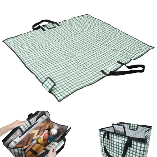 ☆マルチなレジャーシート☆ 広げてレジャーシートに、折りたたんで保冷バッグに♪裏生地がアルミ素材なので、折りたたんだ状態にして保冷機能のある収納バッグとしても使用できます。 マルチな使い方ができるので、お出かけの際の荷物の軽減に。キャンプやピクニックにオススメのアイテムです。 カラー：チェック サイズ：約W110×H98cm（展開時） 　　　：約W42×D3×H40cm（梱包時） 重　量：約200g（本体） 　　　：約230g（梱包時） 主材質：OPP（表面） 　　　：アルミ（裏面） 　　　：EPE（芯材） 　　　：不織布（パイピング） 　　　：ポリエステル（持ち手） 品　番：HAC3864 JANコード：4573110533769 保証書：無 取扱説明書：無