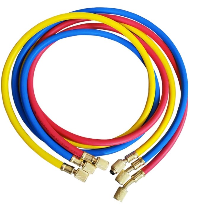 エアコン ガスチャージホース R134a R12 R22 R502 対応 1/4SAE 150cm 3本セット マニホールドゲージ用 チャージホース 冷媒 ガス充填 空調工具 エアコン修理 HVAC 冷媒ホース